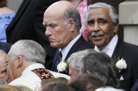 Former Commerce secretary William Daley (left) and US Representative Charles Rangel attended the funeral services.