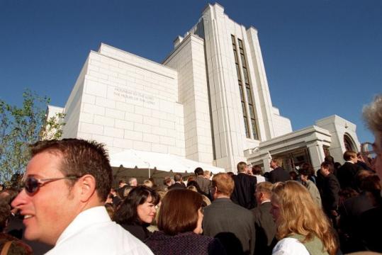 The cornerstone of a Mormon temple was placed in October 2001 after a legal battle with Belmont neighbors.