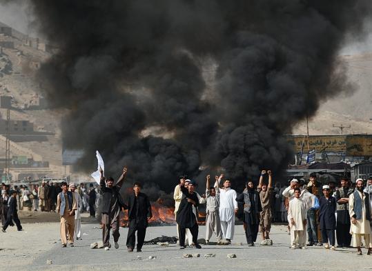 Hundreds of protesters took part in riots in Kabul yesterday, chanting “Death to America’’ and calling for foreign troops to leave.