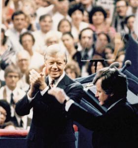 Edward M. Kennedy challenged Jimmy Carter for the Democratic presidential nomination in 1980. Carter won the nomination, but lost the White House to Ronald Reagan.