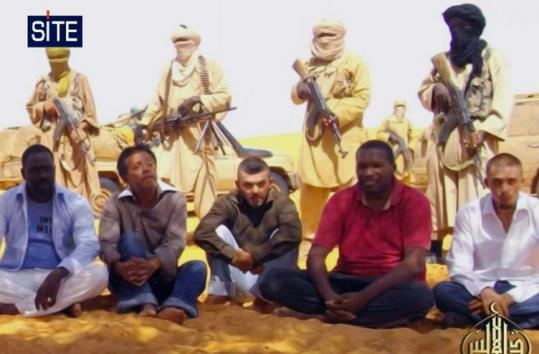 This image is the first released of a group of foreign hostages seized in Niger two weeks ago by an Al Qaeda group.
