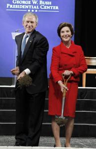 George W. Bush and Laura Bush took part in the groundbreaking ceremony for the George W. Bush Presidential Center yesterday at Southern Methodist University in Dallas.