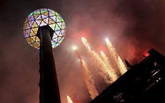 The crystal ball on the roof of 1 Times Square in New York is typically raised just after 6 p.m. to start New Year’s festivities.