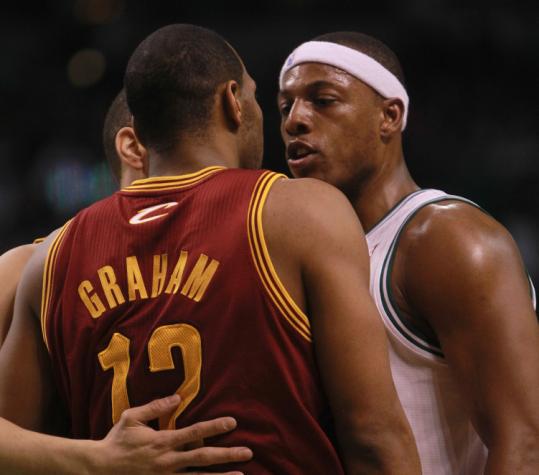 Paul Pierce and Joey Graham jaw in the first half; there wasn’t much for the Cavaliers to say after their 18th straight loss.