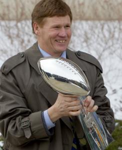 Packers president Mark Murphy is happy to hold the Lombardi Trophy.