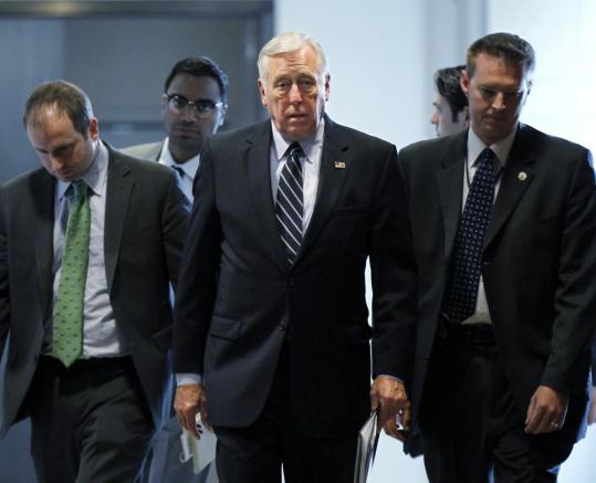 House minority whip Steny Hoyer (center), Democrat of Maryland, called Representative Anthony Weiner’s behavior “bizarre and unacceptable’’ and said it would be “extraordinarily difficult’’ for Weiner to be effective in Congress.