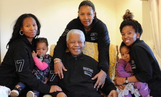 Nelson Mandela was surrounded yesterday by relatives, including his daughter Princess Zenani Dlamini (center).