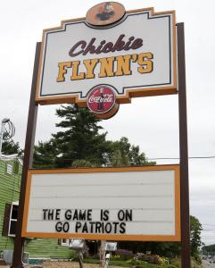 At Chickie Flynn’s near Patriot Place, the sign in front announced the good news.