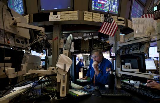 A trader worked the New York Stock Exchange floor. Yesterday’s trading session was the eighth in nine that stocks have fallen.