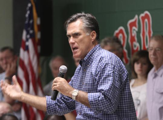 Skeptical voters relentlessly questioned Republican presidential candidate Mitt Romney about entitlements at a New Hampshire town hall meeting in Keene last night.