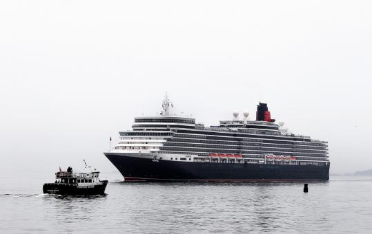 The luxury ocean liner Queen Elizabeth made its maiden call to Boston yesterday. The original vessel was taken out of service in 1968.
