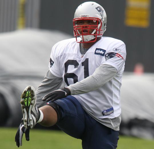 Marcus Cannon steps up his activity at practice yesterday.
