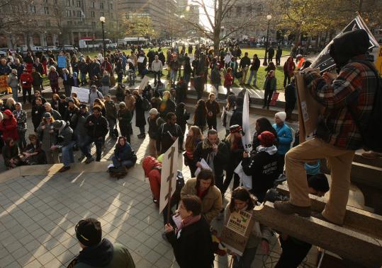 Occupy Boston protesters mobilized yesterday afternoon for a demonstration at Copley Square.