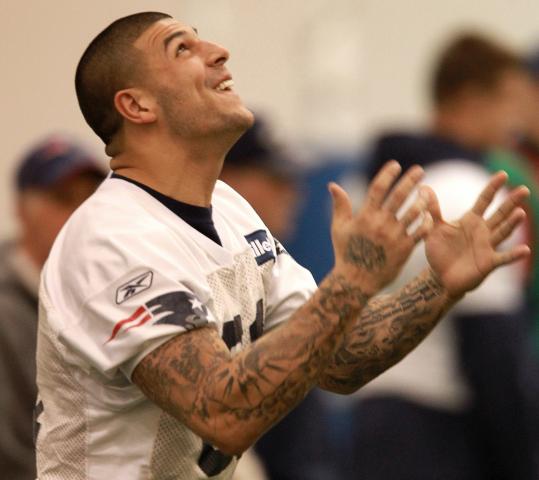 Aaron Hernandez has 68 catches for 736 yards and six TDs.