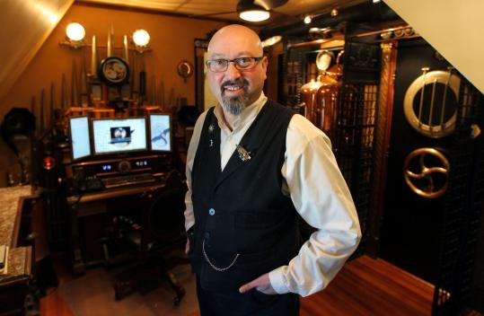 Bruce Rosenbaum and his wife, Melanie, have turned their home in Sharon into a Victorian-themed steampunk showcase.