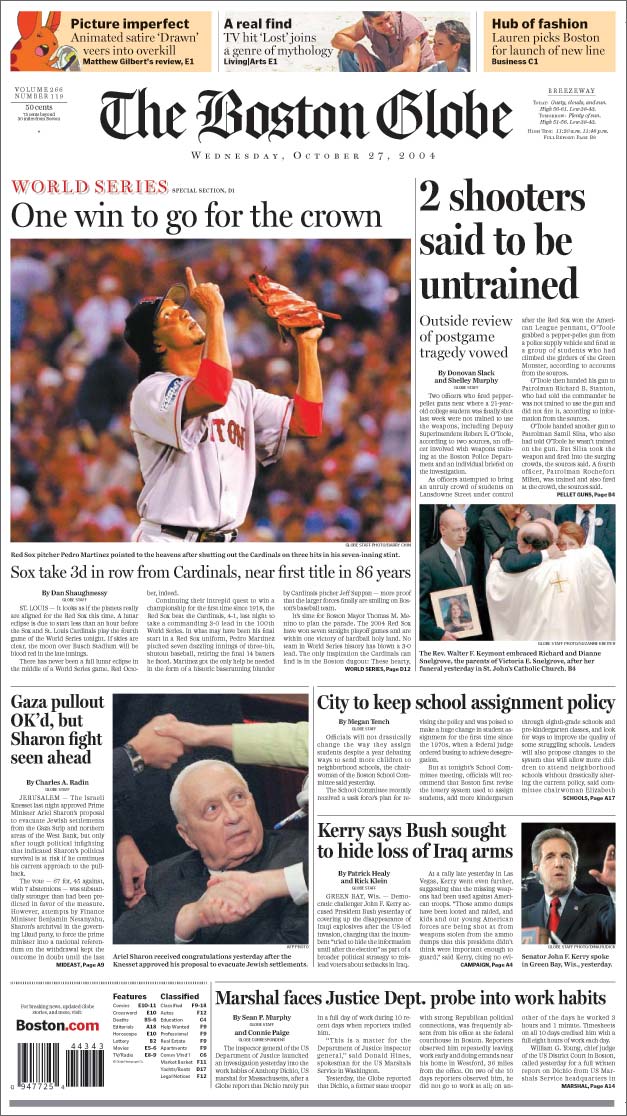 boston globe front page. FRONT PAGE