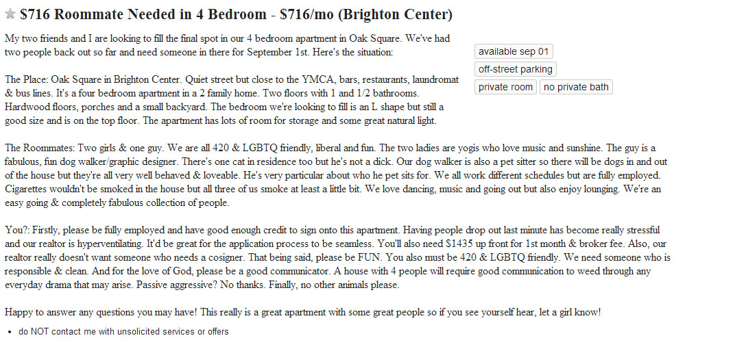 How to write a good roommate wanted ad