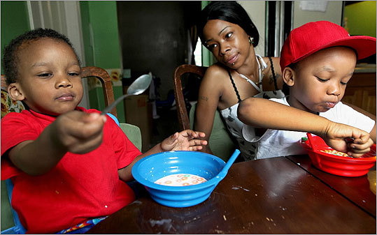 Janell Goode, a single Lowell mother who is now unemployed, has struggled to feed her young sons a healthy diet.