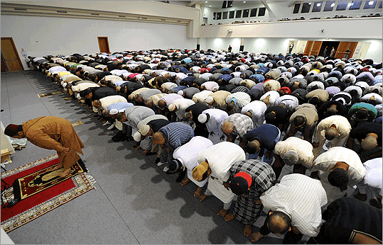 France Muslims prayed to mark the start of the holy fasting month of Ramadan at 'La Grande Mosquee' in Strasbourg, eastern France on Monday. Faithfuls gathered at the end of the first day of the Ramadan, at the mosque still under construction, which will be officially inaugurated in November.