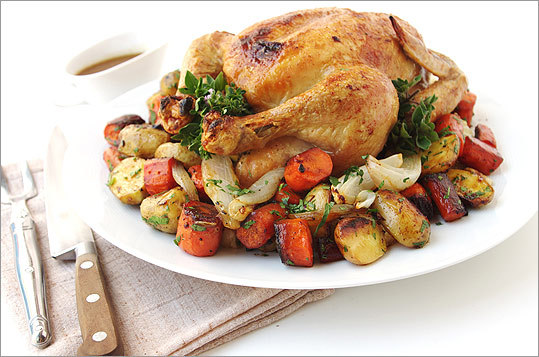 Roast chicken with vegetables and pan sauce - The Boston Globe