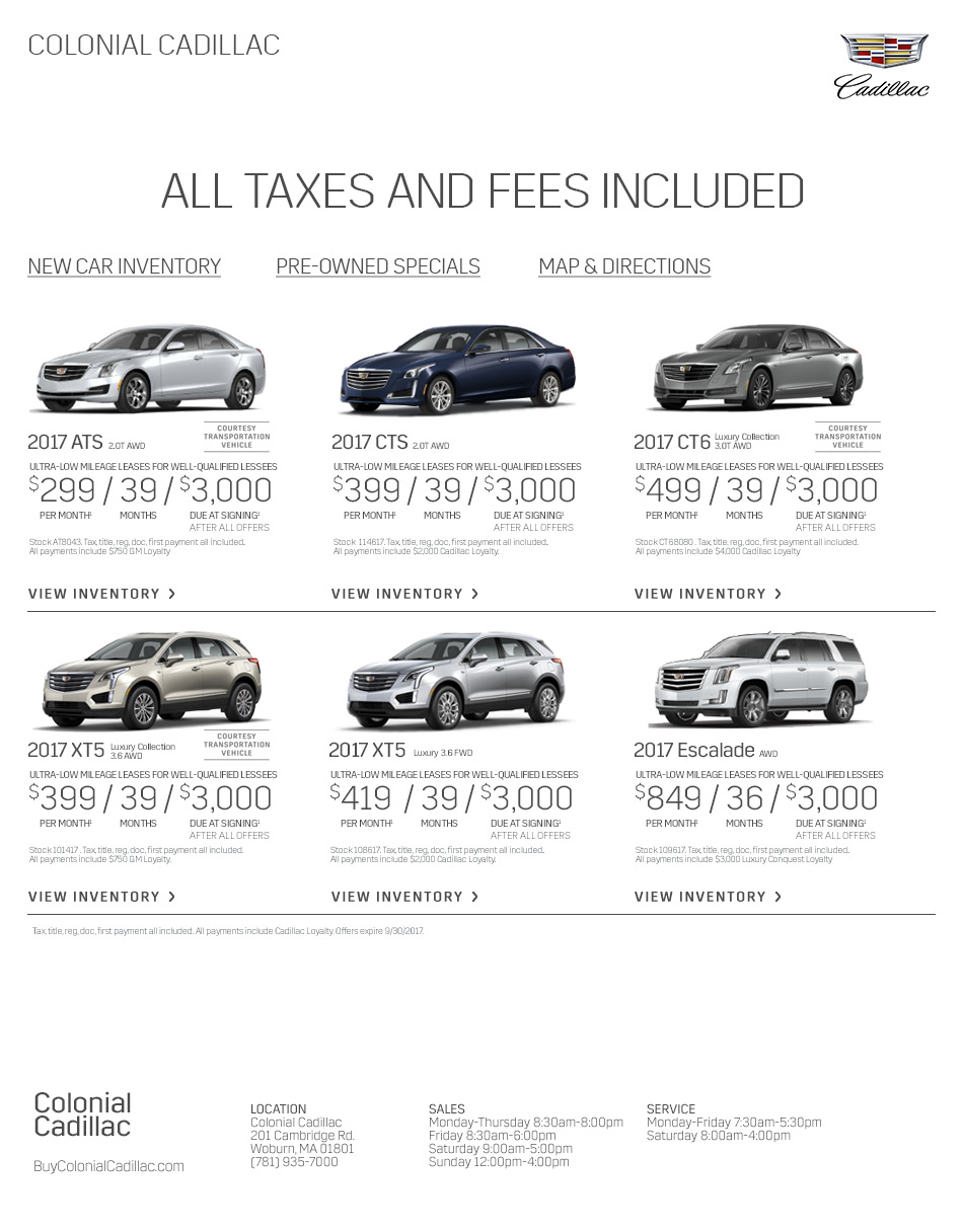 Colonial Cadillac Weekly Specials from North of Boston Cadillac Dealers
