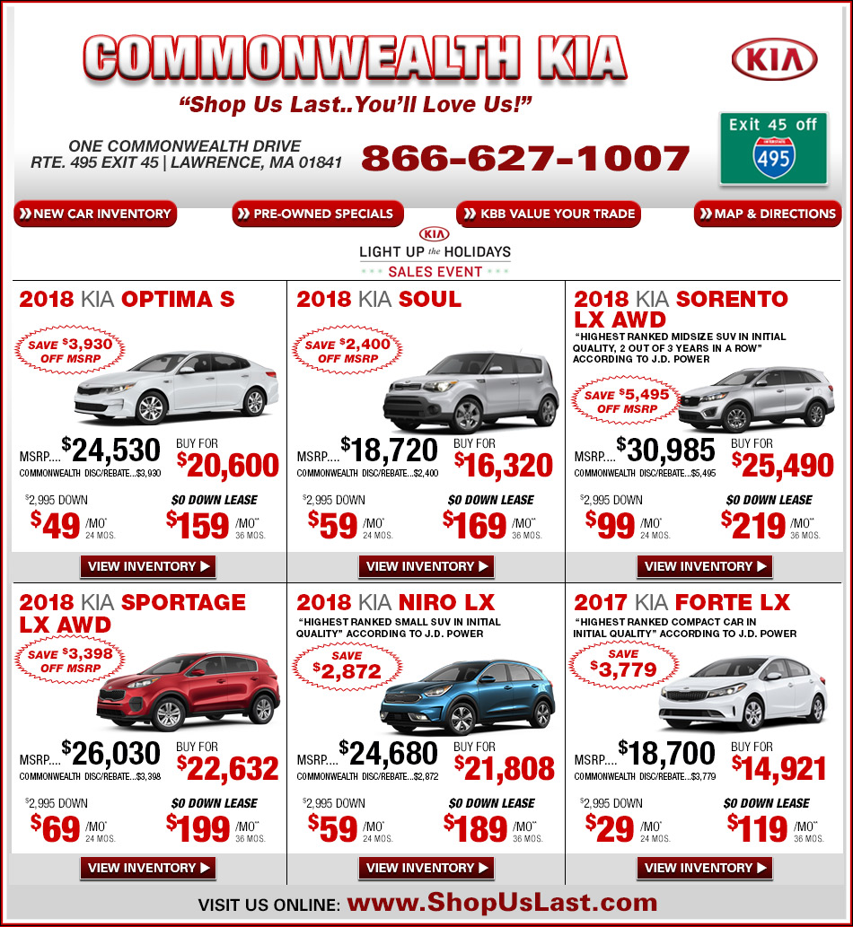 Commonwealth Kia Offers on Massachusetts Kia Dealer