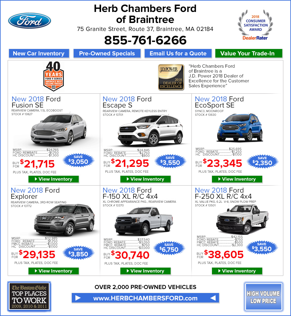Specials on new Fords from Herb Chambers Ford of Braintree