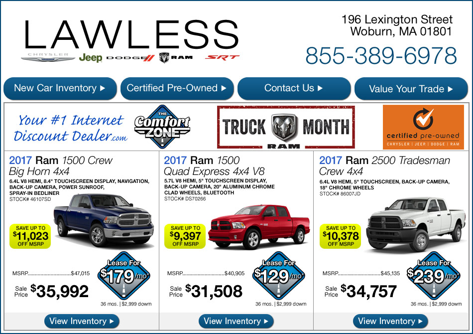 Lawless Ram New Car Specials Dealer Near Boston in Woburn, MA