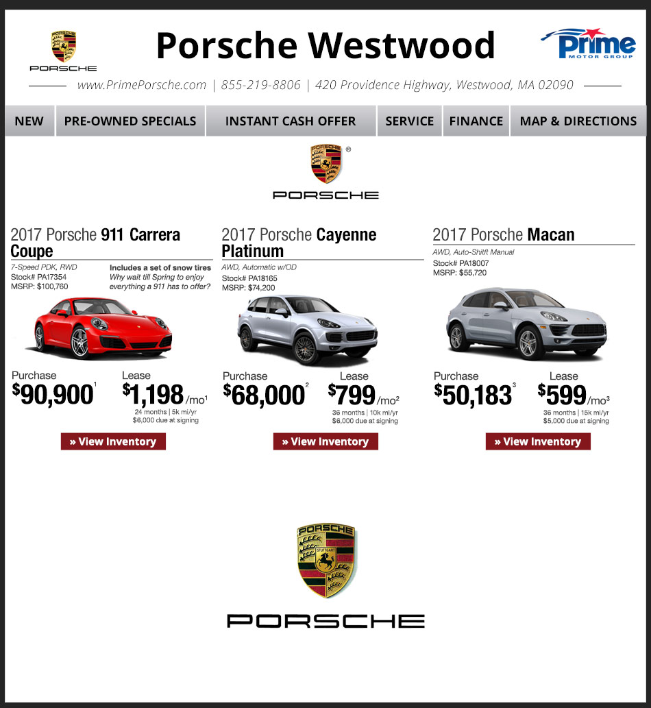 Prime Porsche Dealer on Westwood, MA Porsche