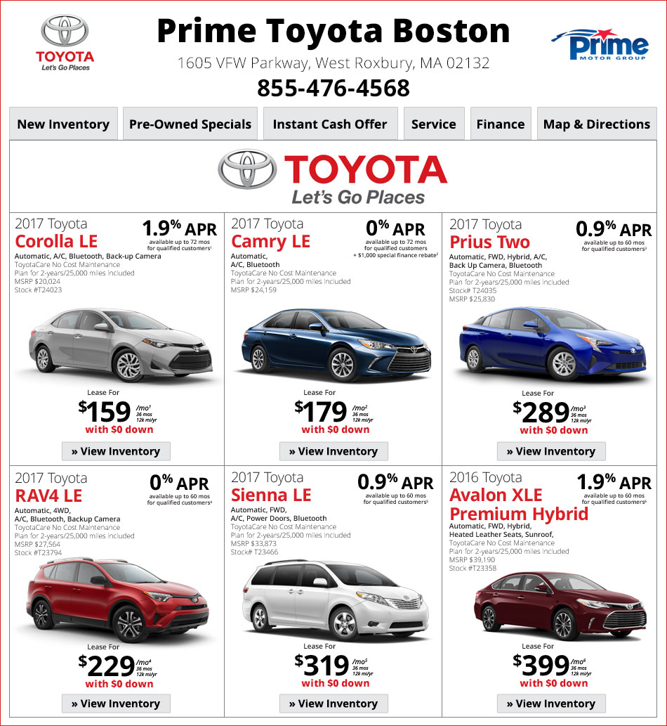 Prime Toyota Dealership serving Boston/Dedham Line