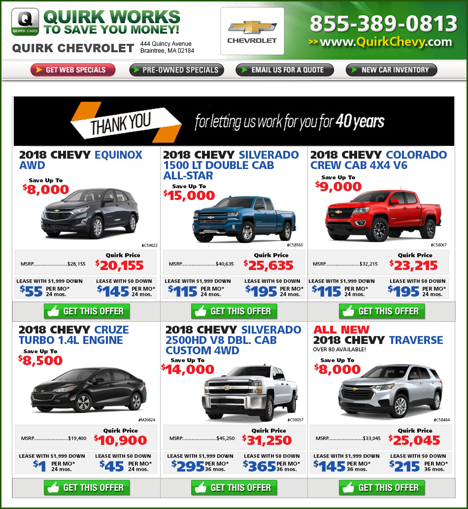 Shop Quirk Chevrolet Braintree New Car Deals Latest Pricing.