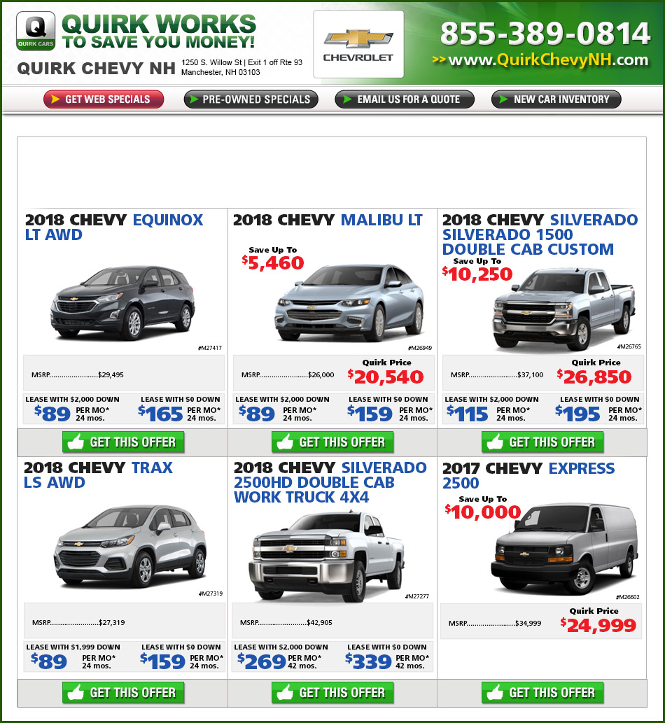 Shop Quirk Chevrolet NH Specials Online Latest Pricing.