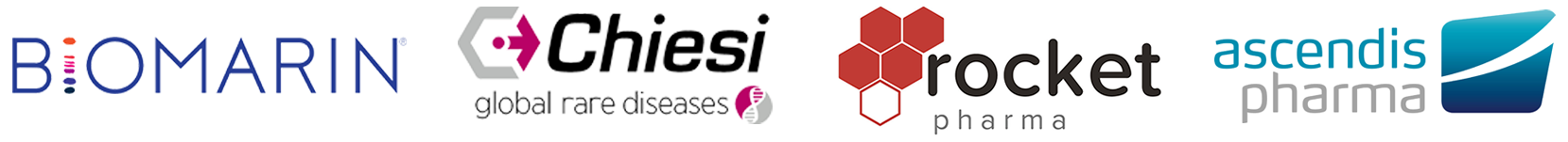 Biomarin, Chiesi, Rocket, Ascendis Pharma logos