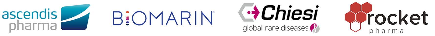Ascendis Pharma, Biomarin, Chiesi global rare diseases and Rocket pharma logos