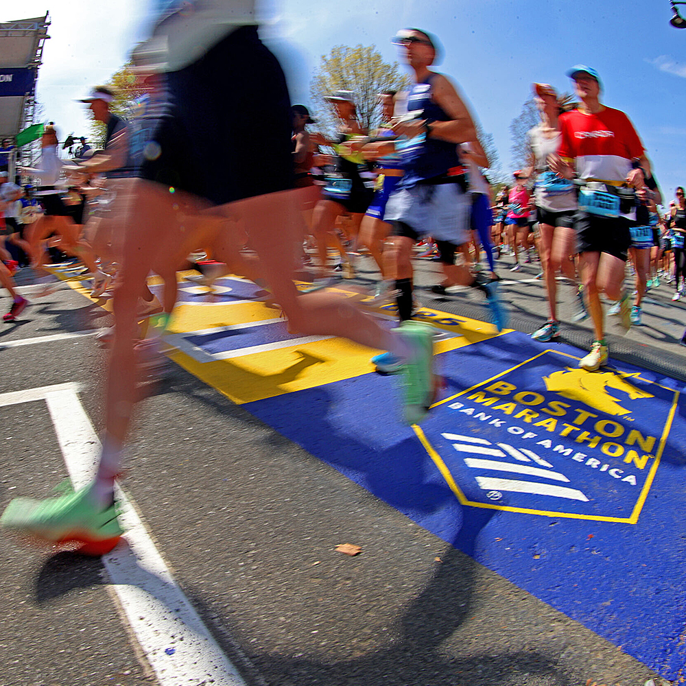 The 129th Boston Marathon starting line in Hopkinton.
