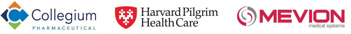Collegium Pharmaceutical, Harvard Pilgrim Health Care and Mevion Medical Systems logos
