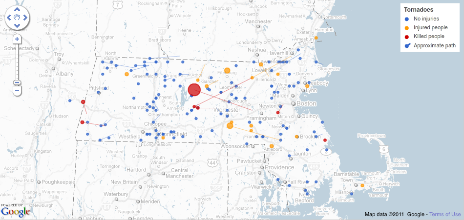 Map: Tornadoes in Massachusetts, 1950 — 2010 - Boston.com